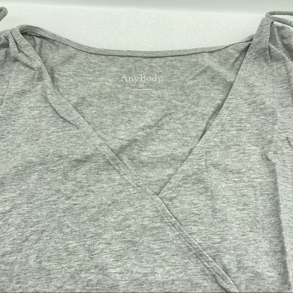 2X AnyBody Regular Cozy Knit V Neck Surplice Jumpsuit Plus Heather Grey - Picture 8 of 13